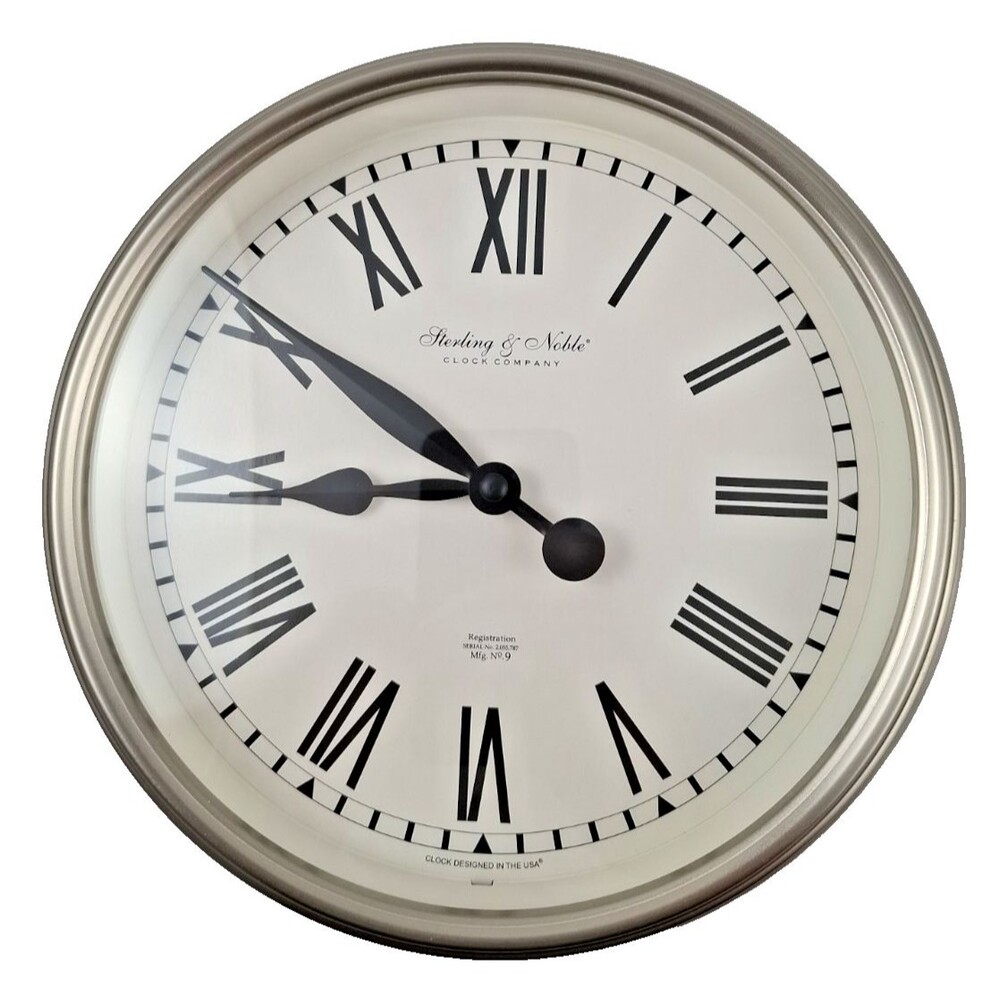 Vintage Sterling & Noble Wall Clock 10" Silver Brushed Metal